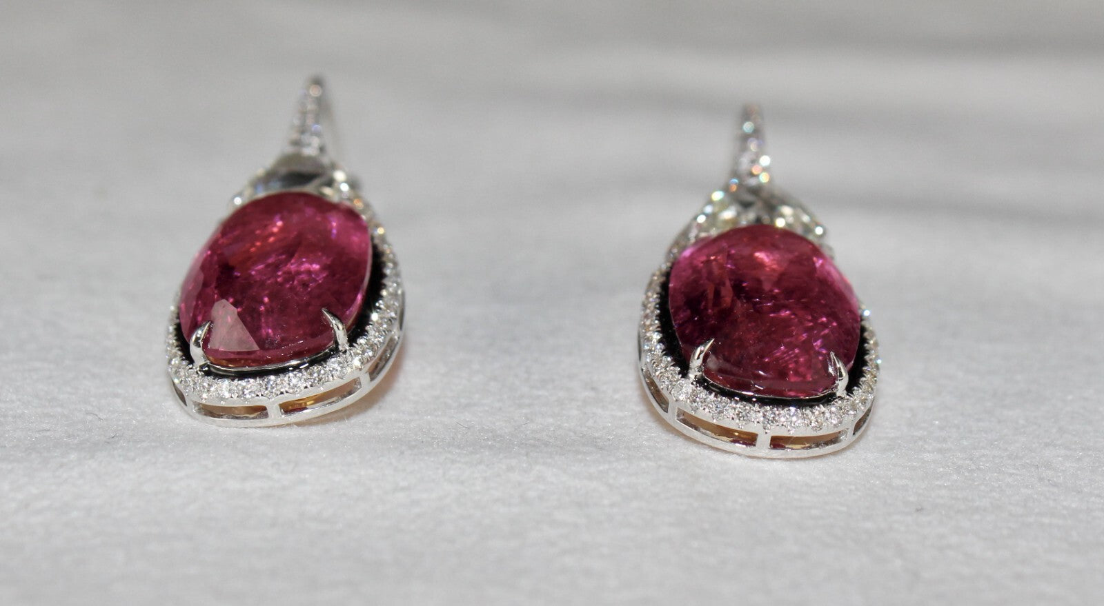 Certified Natural Rubellite Pink Tourmaline 63.9ct Diamond 18k Gold Earrings