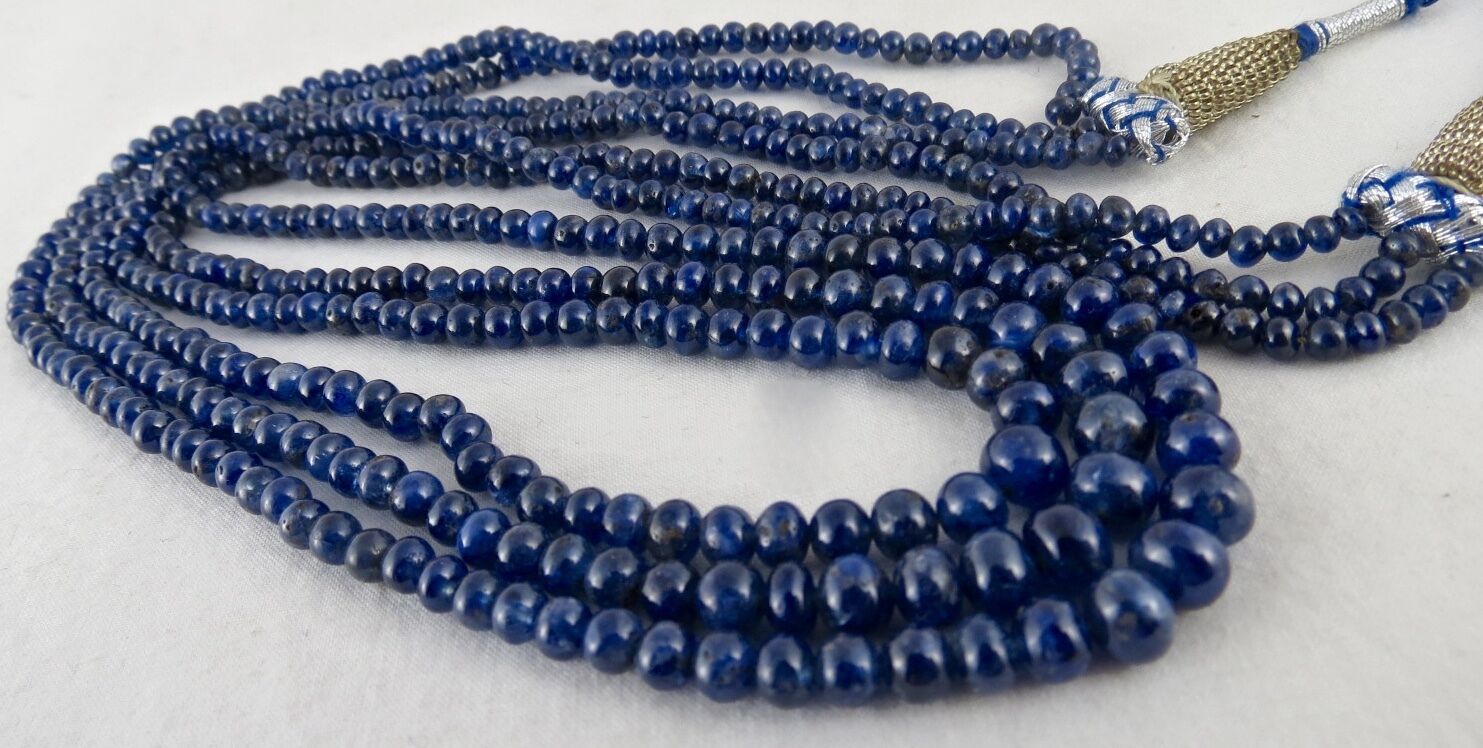 NATURAL BLUE SAPPHIRE BEADS ROUND 3 LINE 226 CARATS GEMSTONE PRECIOUS NECKLACE