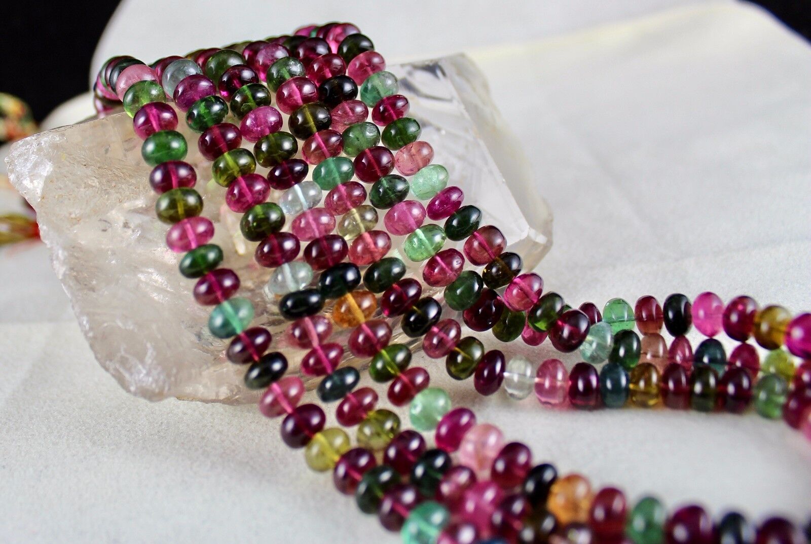 NATURAL MULTI TOURMALINE BEADS ROUND 3 LINE 832 CARATS GEMSTONE FASHION NECKLACE