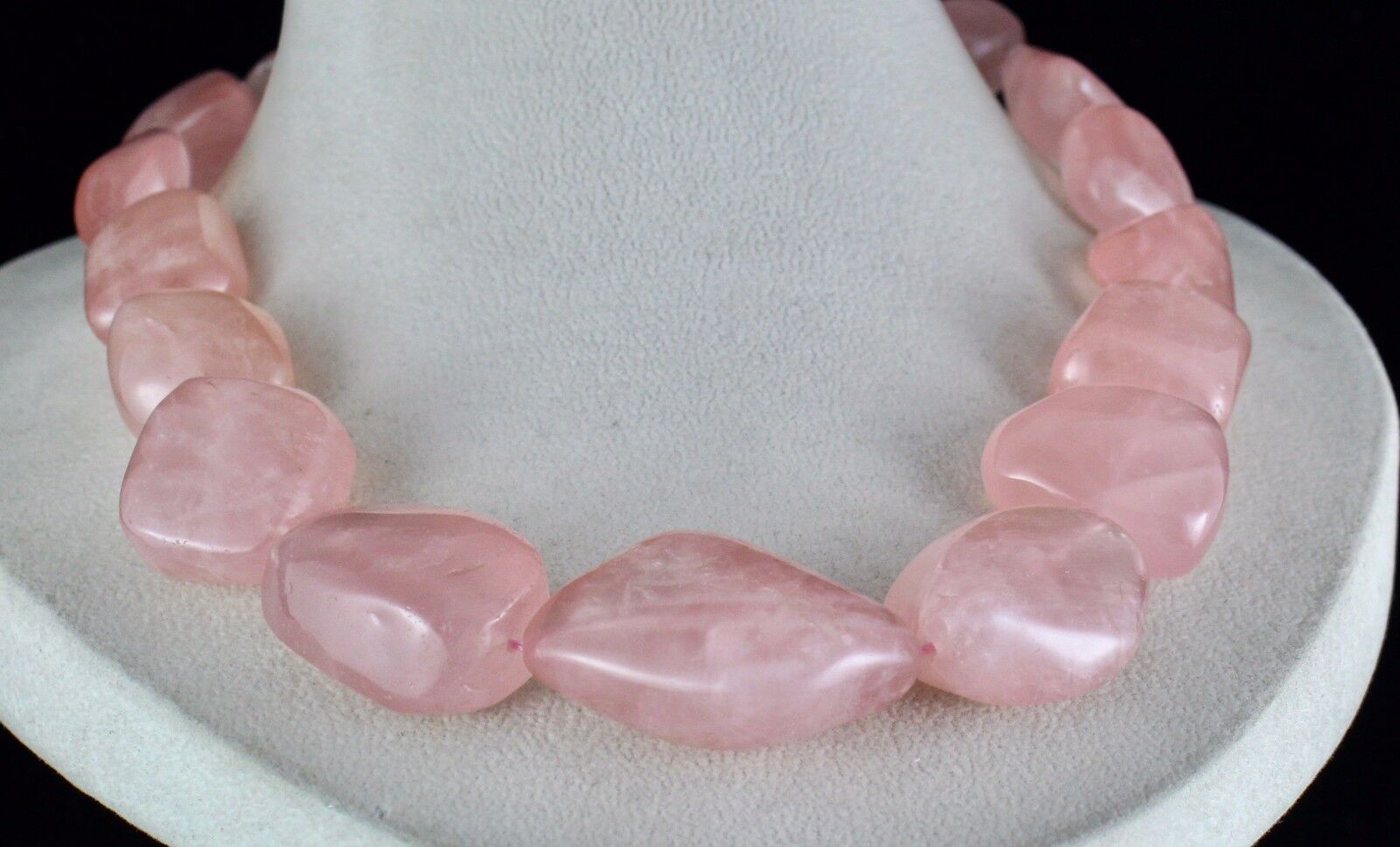 NATURAL ROSE QUARTZ TUMBLE CABOCHON BEADS 1 LINE 1280 CARATS GEMSTONE NECKLACE