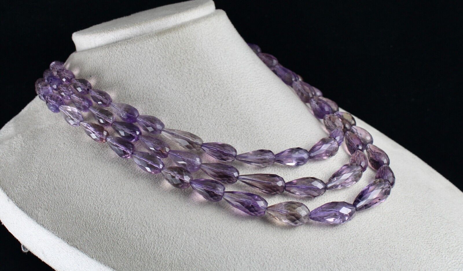 NATURAL PURPLE AMETHYST BEADS TEAR DROPS 3 L 727 CARATS GEMSTONE FINEST NECKLACE