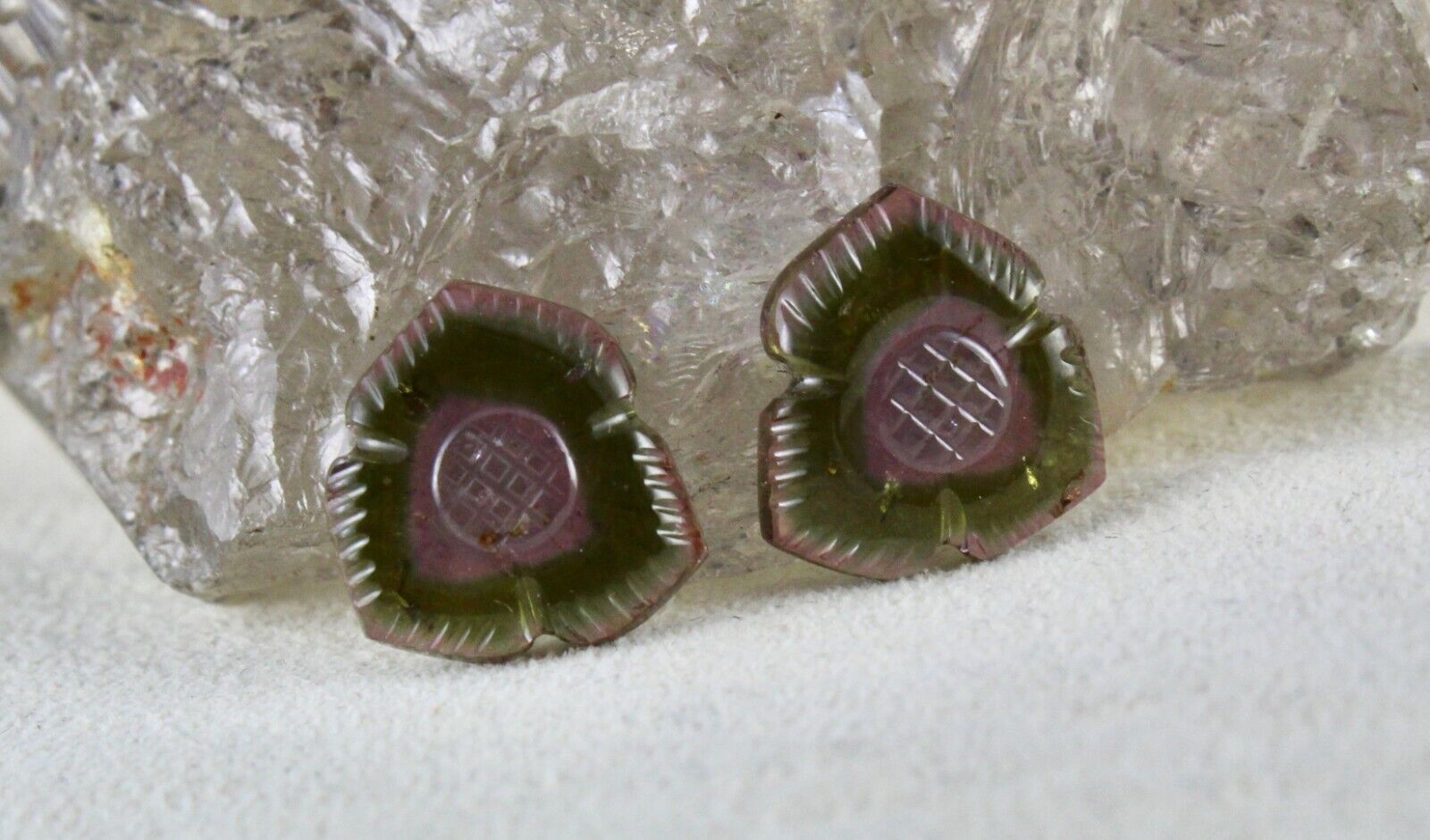 NATURAL MULTI GREEN TOURMALINE CARVED 31.26 CARATS GEMSTONE EARRING DESIGNING