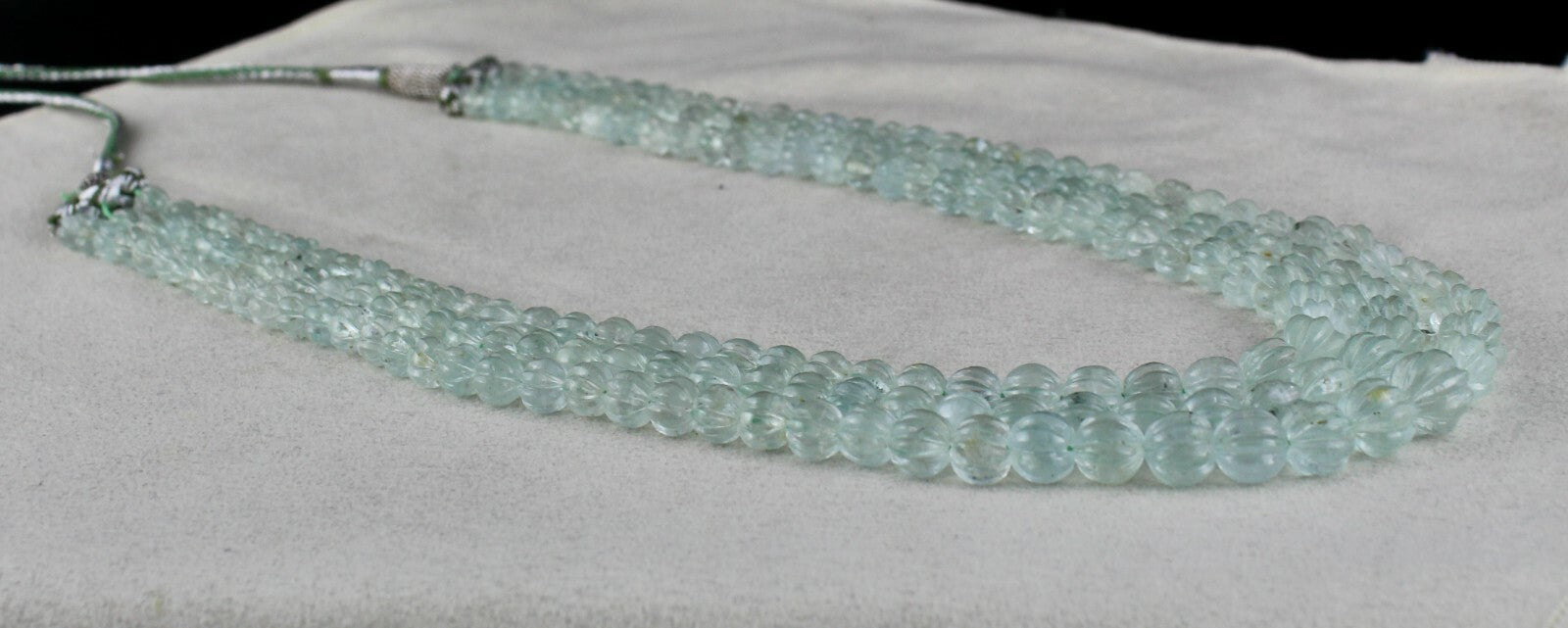 Certified Natural Blue Aquamarine 395 Ct Melon Round Beads Gemstone Necklace