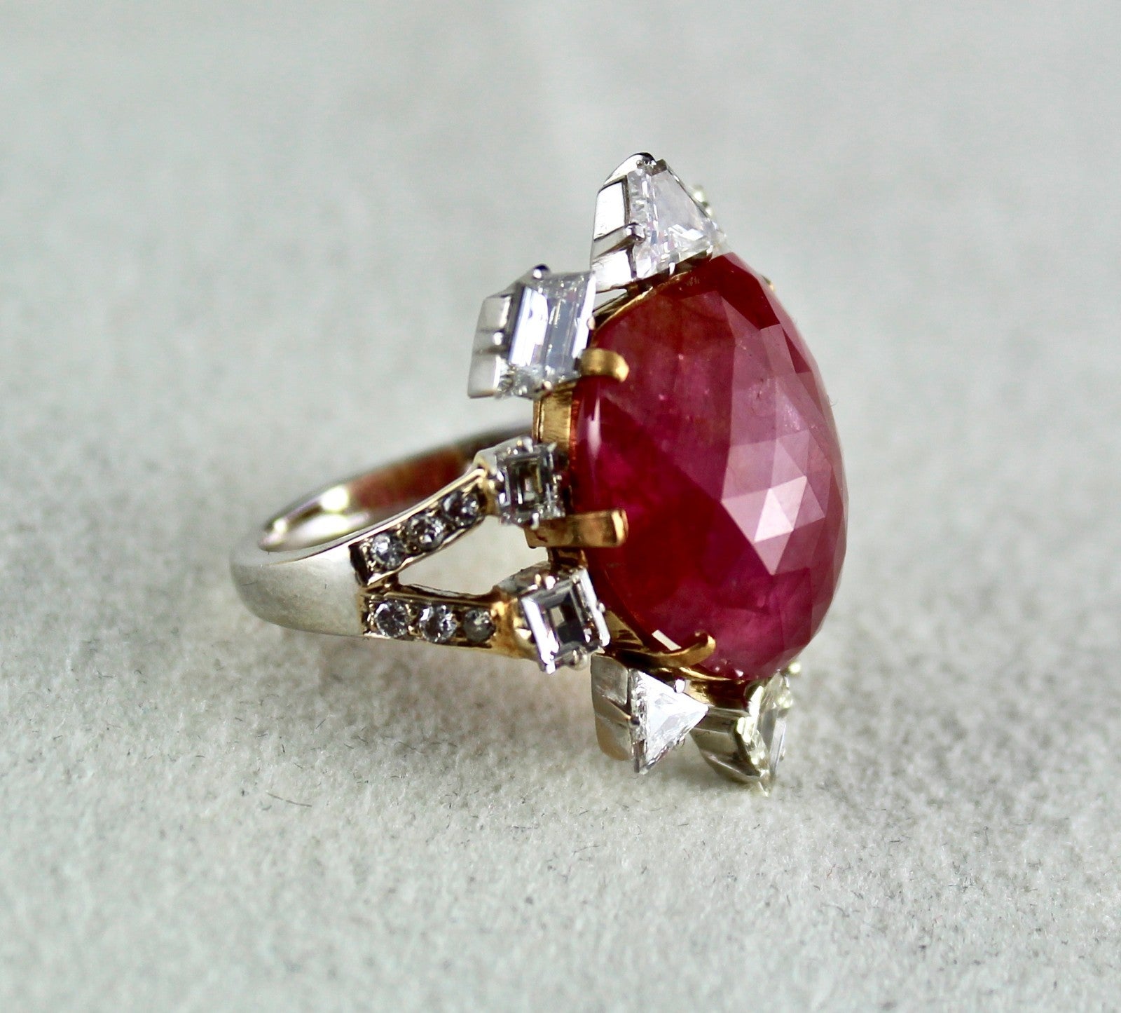 Certified Vintage Burma Ruby 10.42ct Natural Diamond 18k Gold Statement Ring