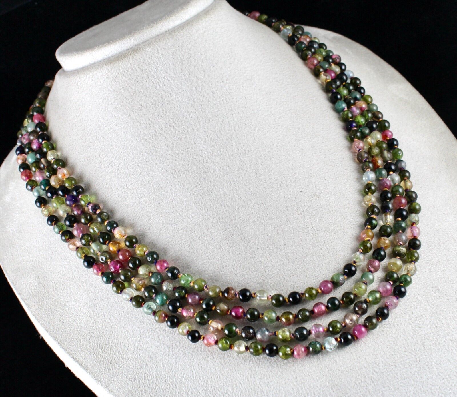 NATURAL MULTI COLOUR TOURMALINE BEADS ROUND 4L 502 CTS GEMSTONE KNOTTED NECKLACE