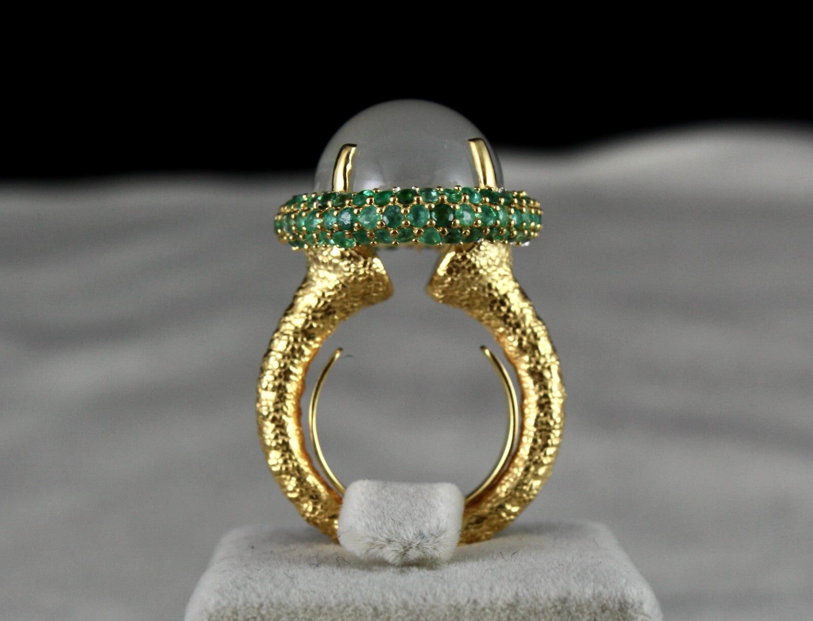 Certified Natural Moonstone 109ct Cabochon Emerald Sterling Silver Gemstone Ring