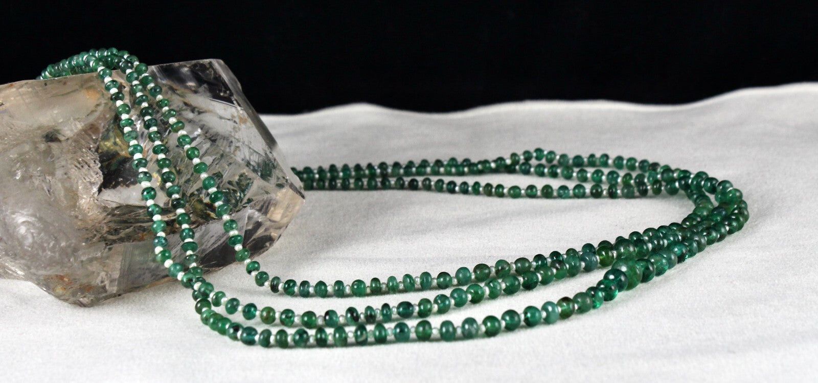 Certified Natural Emerald Pearl Round 3L 147 Ct  Beaded Green Gemstone Necklace