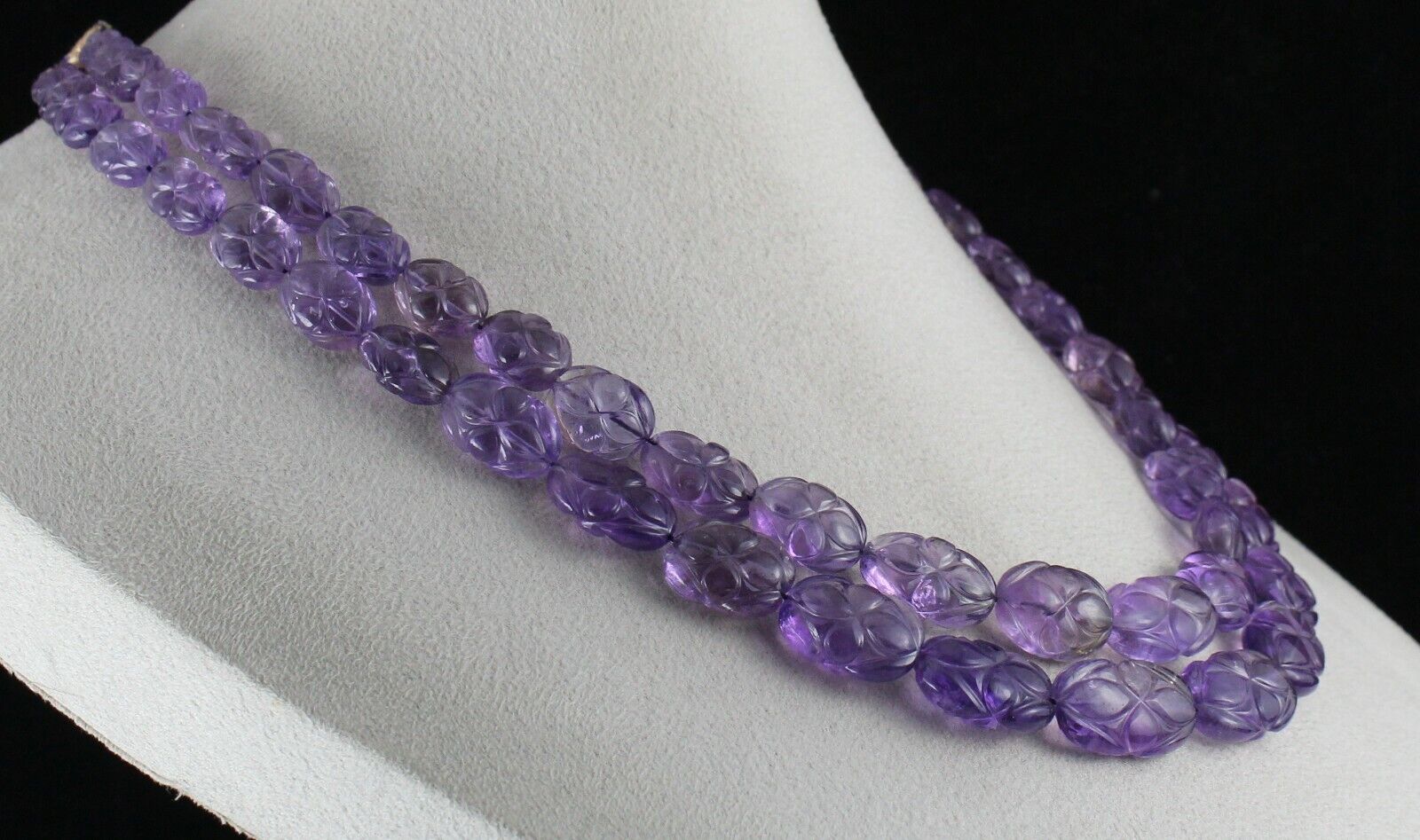 ANTIQUE NATURAL AMETHYST CARVED BEADS 2 L 553 CTS GEMSTONE IMPORTANT NECKLACE