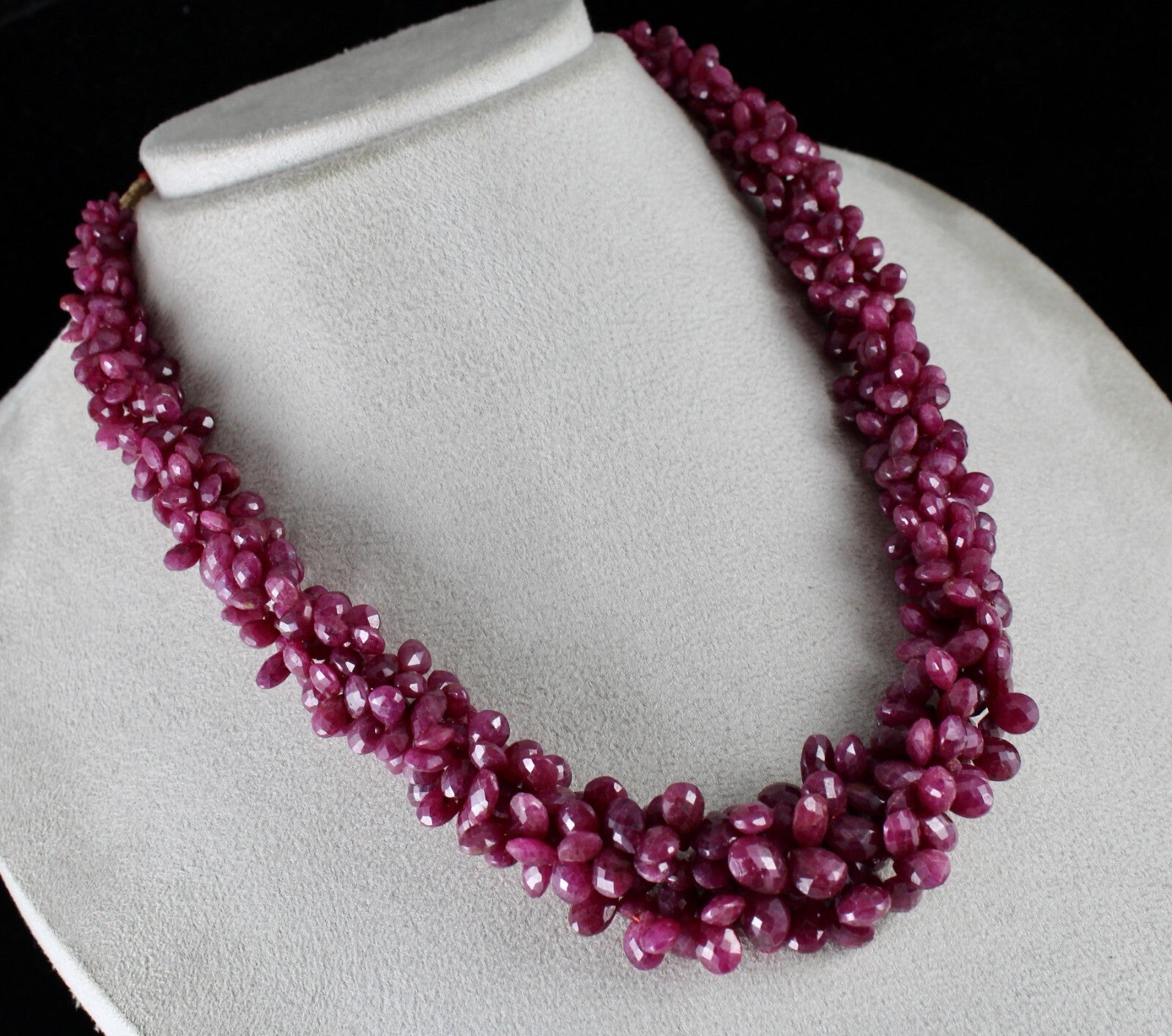 Certified Natural Ruby Teardrop Beads 768 Ct Sterling Silver Necklace For Women