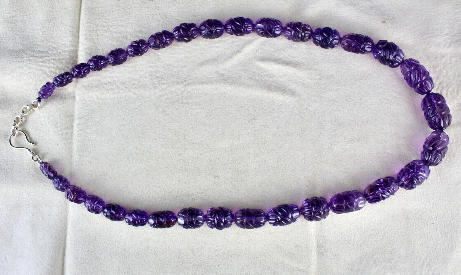 Top Natural Amethyst Beads Carved Long 488 Ct Gemstone Silver Vintage Necklace