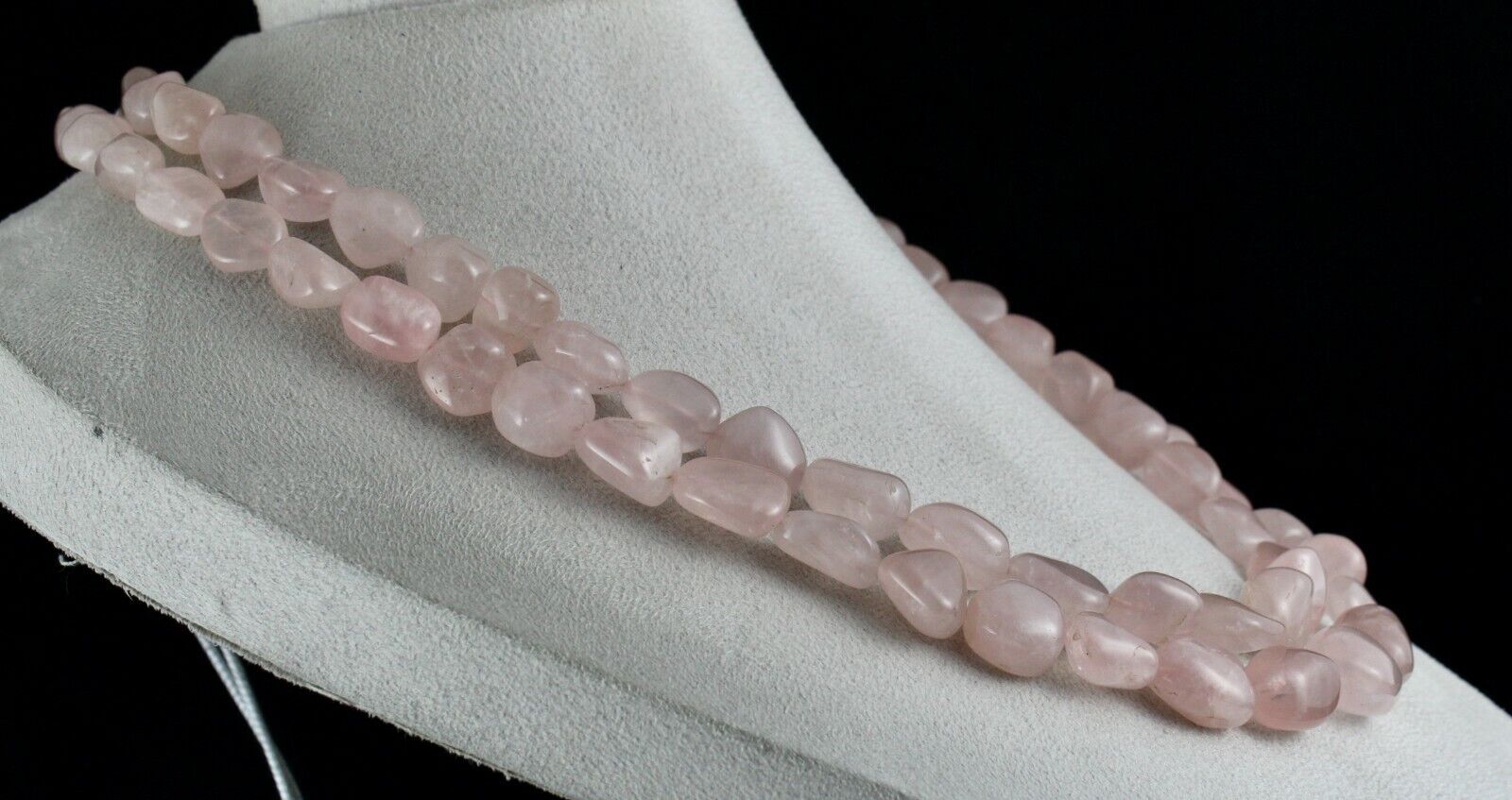 Natural Rose Quartz Beaded Necklace 2 Line 1109 Carats Nuggets Gemstone Strings