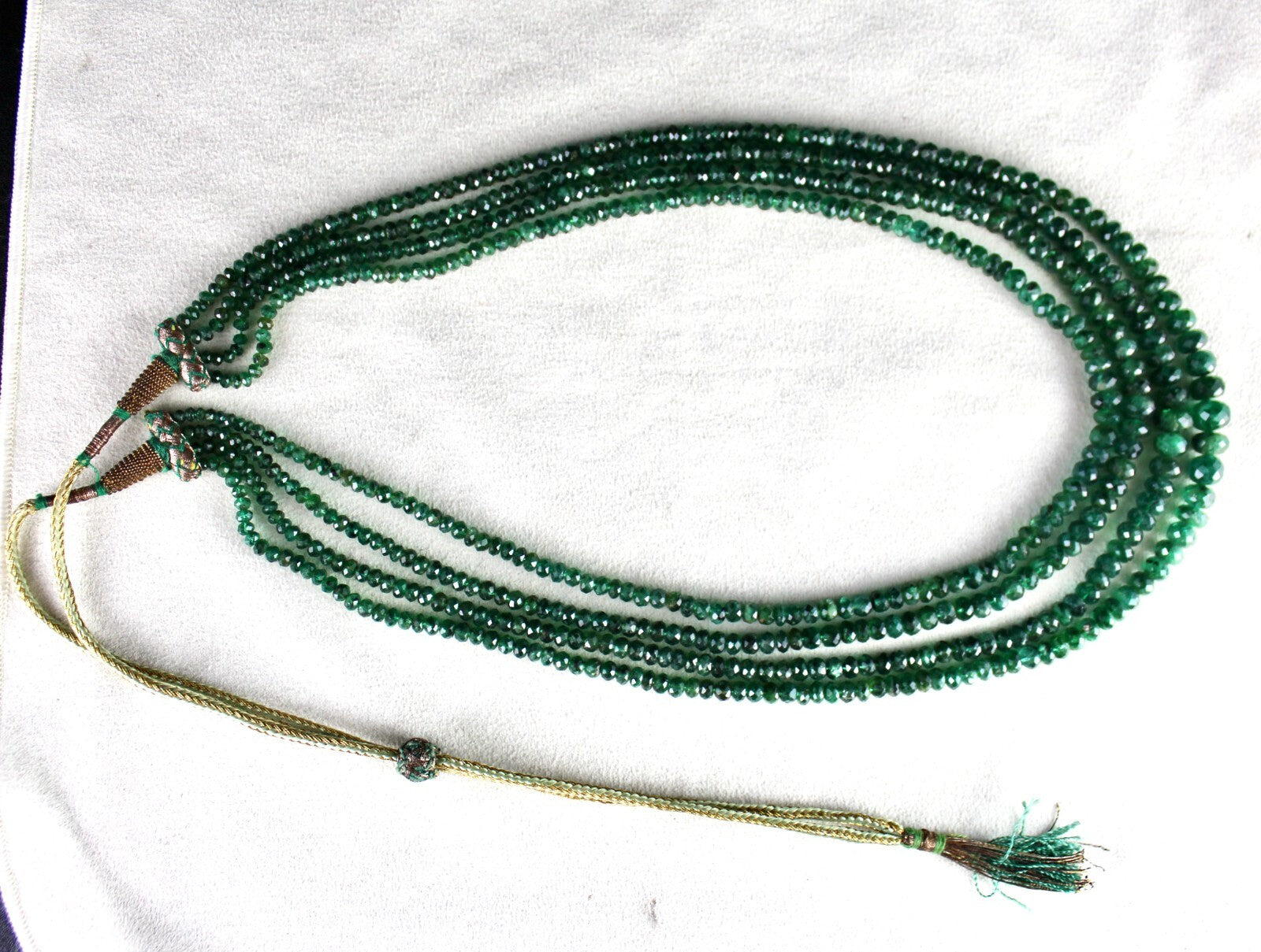 Certified Vintage Natural Emerald 389 Ct Bead Faceted Gemstone Necklace