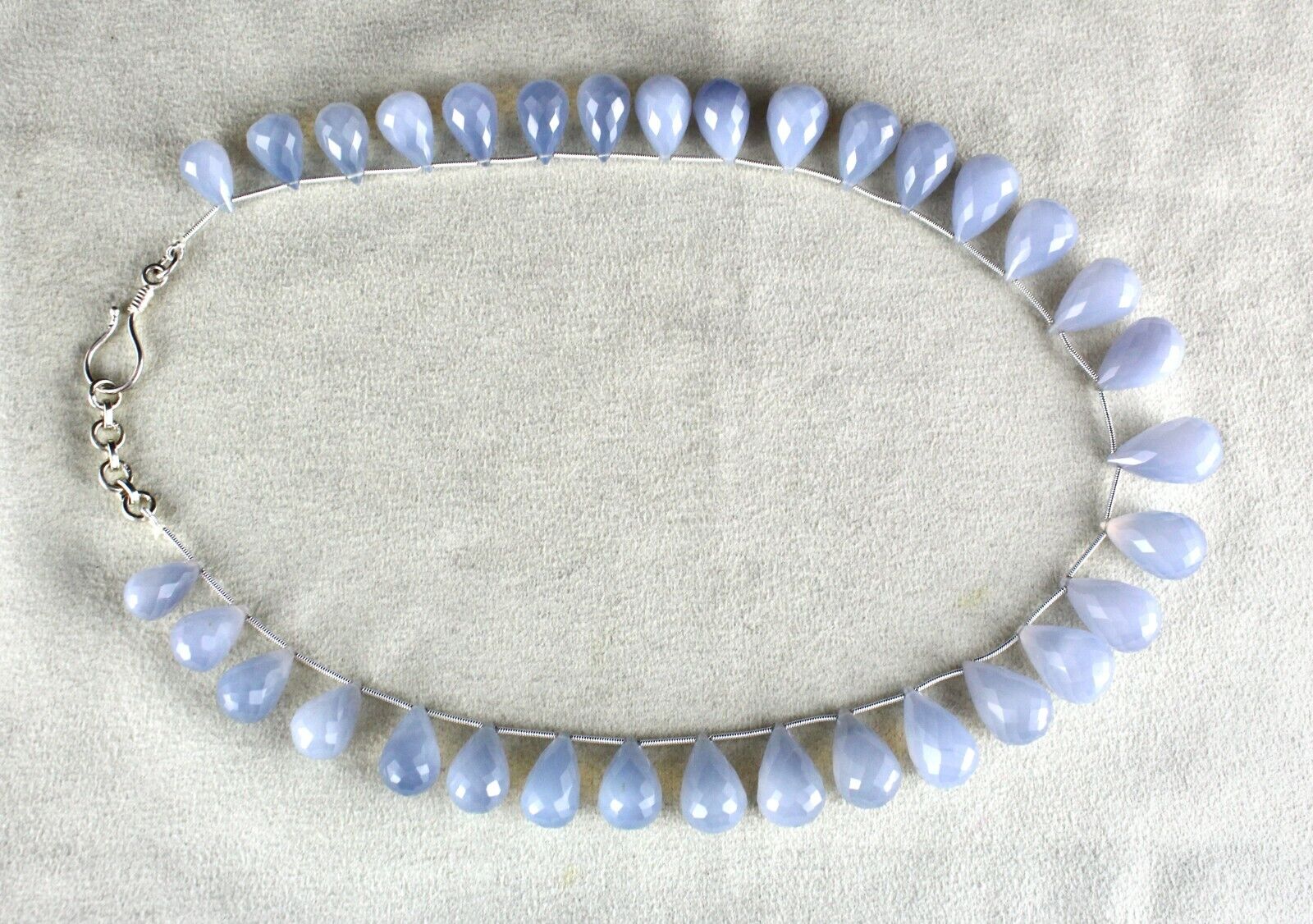 NATURAL BLUE CHALCEDONY BEADS TEARDROPS 1 LINE 438 CARATS GEMSTONE FINE NECKLACE