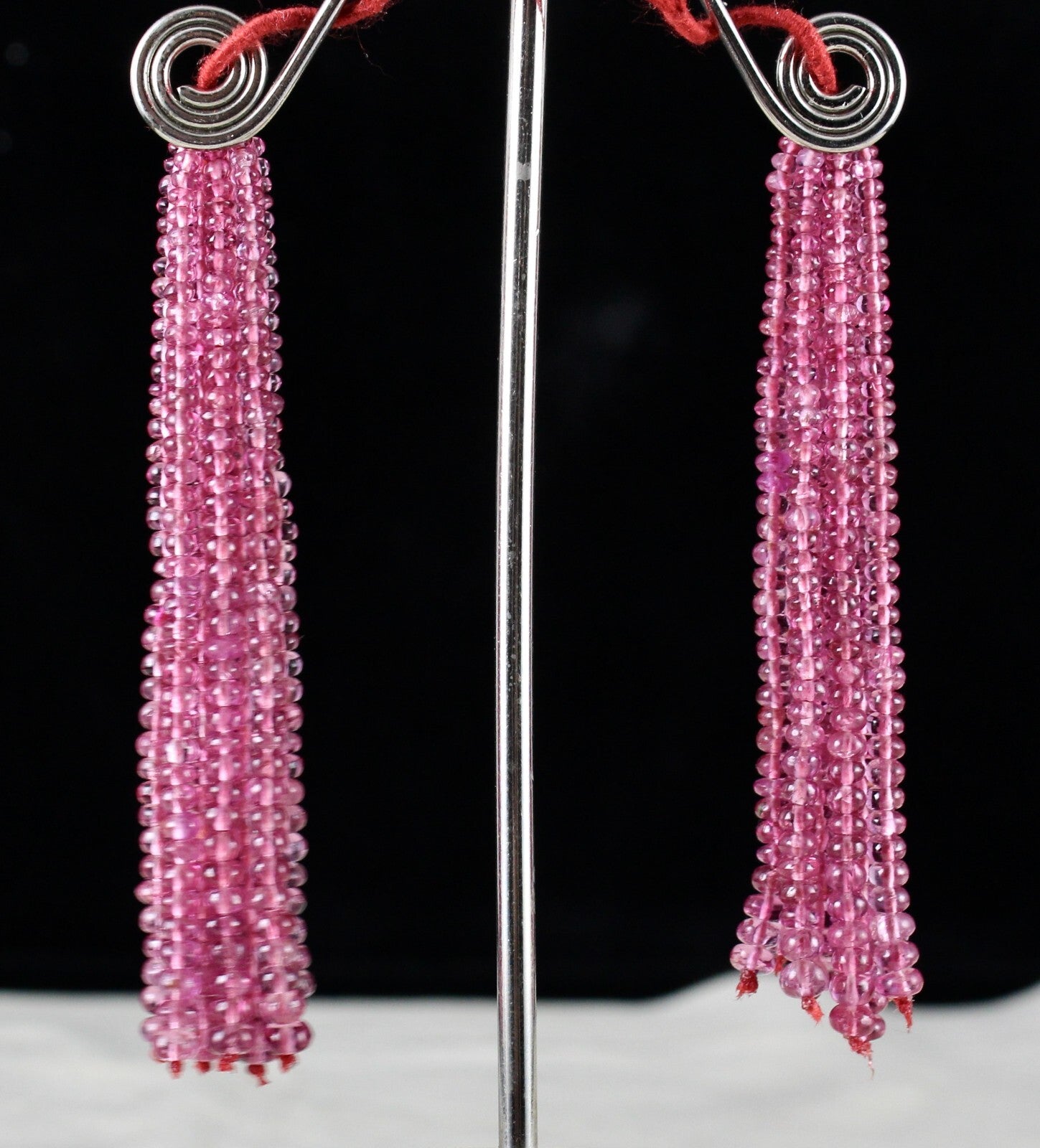 Certified Natural Spinel Beads Tassel 97ct Sterling Silver Gemstone Earrings