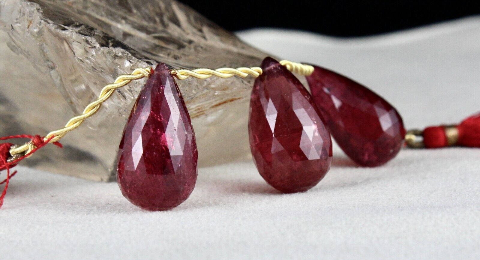 NATURAL TOURMALINE RUBELLITE DROPS 110 CARATS GEMSTONE HANGING PENDANT EARRING