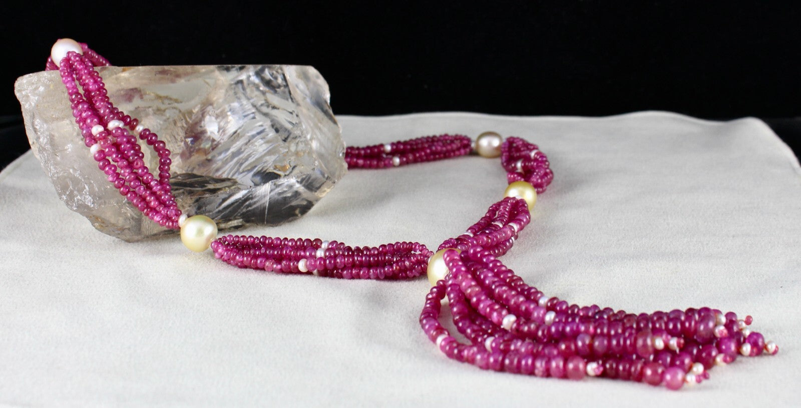 Certified Natural Burmese Ruby 617ct Gold Pearl Beads Necklace For Wedding Women