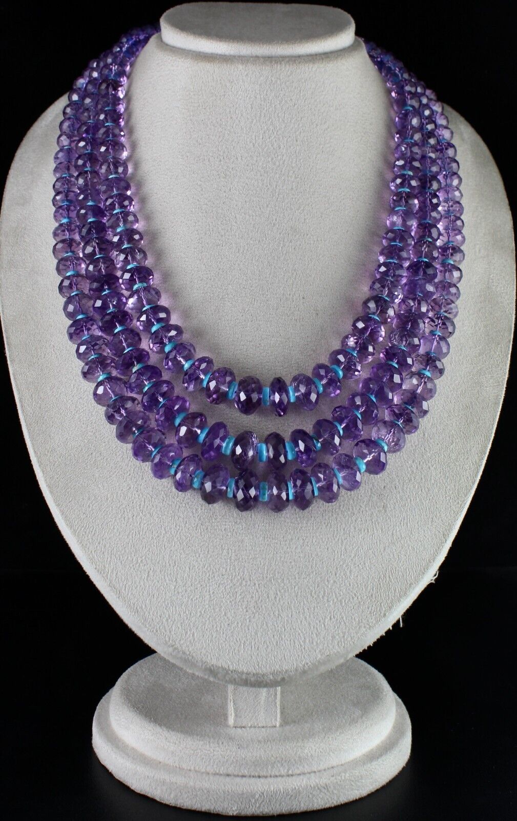 NATURAL AMETHYST FACETED ROUND TURQUOISE BEADS 3 L 1838 CT GEMSTONE NECKLACE