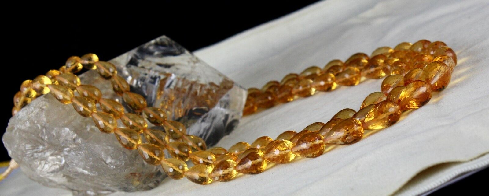 Natural Yellow Citrine Beads Faceted Drops 3 L 565 Ct Golden Gemstone Necklace