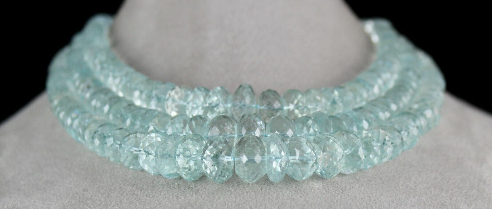 Aquamarine Beaded Necklace 3 Line 1241 Cts Natural Blue Faceted Round Gemstone 