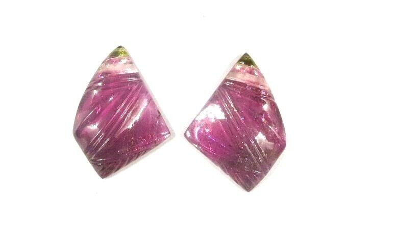 NATURAL MULTI PINK TOURMALINE CARVED 23.65 CARATS GEMSTONE FOR EARRING PENDANT 