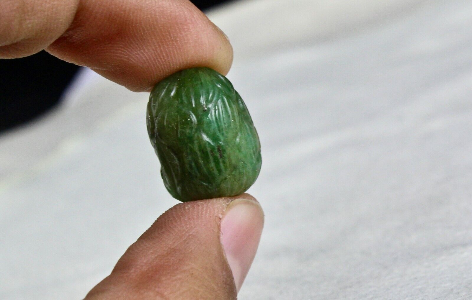 NATURAL UNTREATED EMERALD CARVED BEAD 28.63 CARAT GEMSTONE FOR DESIGNING PENDANT