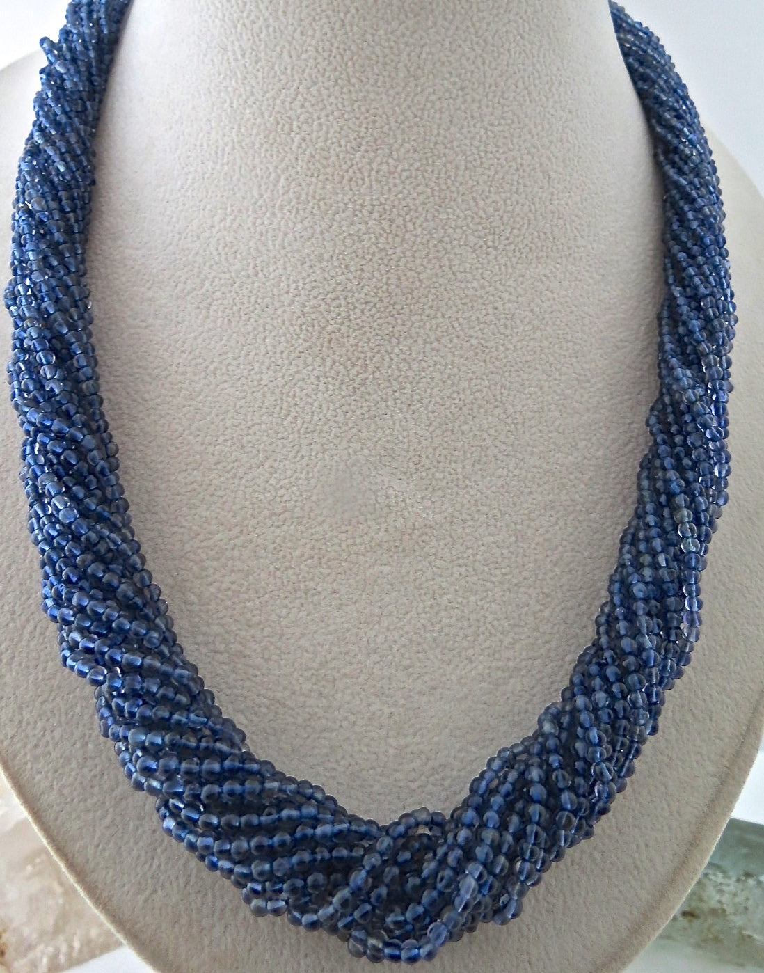 Natural Iolite 417ct Blue Round Beads Sterling Silver Fashion Necklace