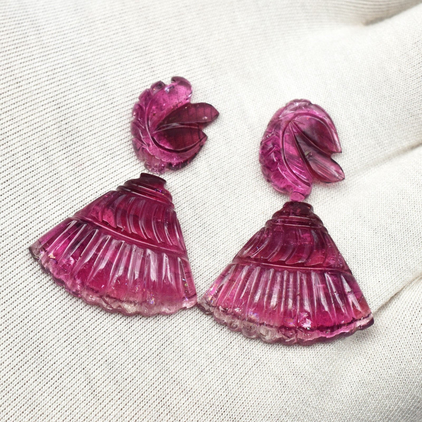 Certified Natural Pink Tourmaline 60.33 Ct Carved Gemstone For Earring Design