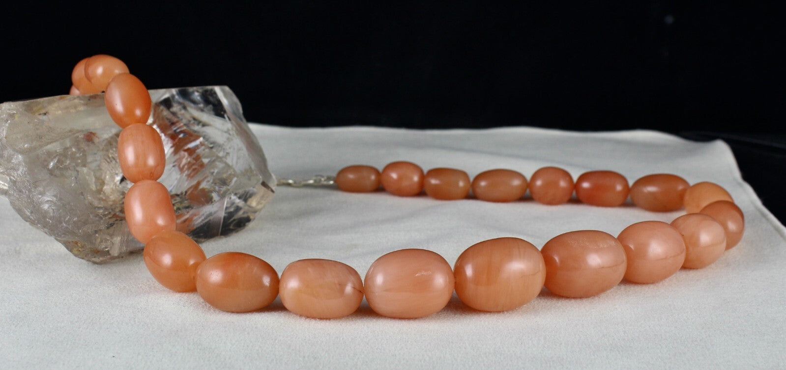 Natural Orange Quartz 1089 Ct Long Beaded Necklace Sterling Silver Clasp