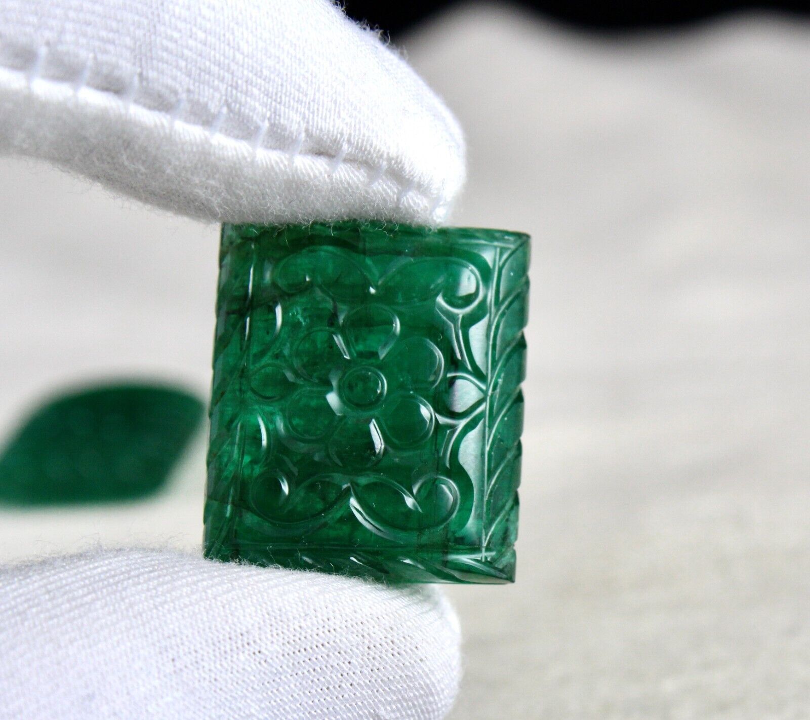 Natural Certified Emerald Mughal Carved 20X18 mm 65.45 Ct Gemstone Earring Pair