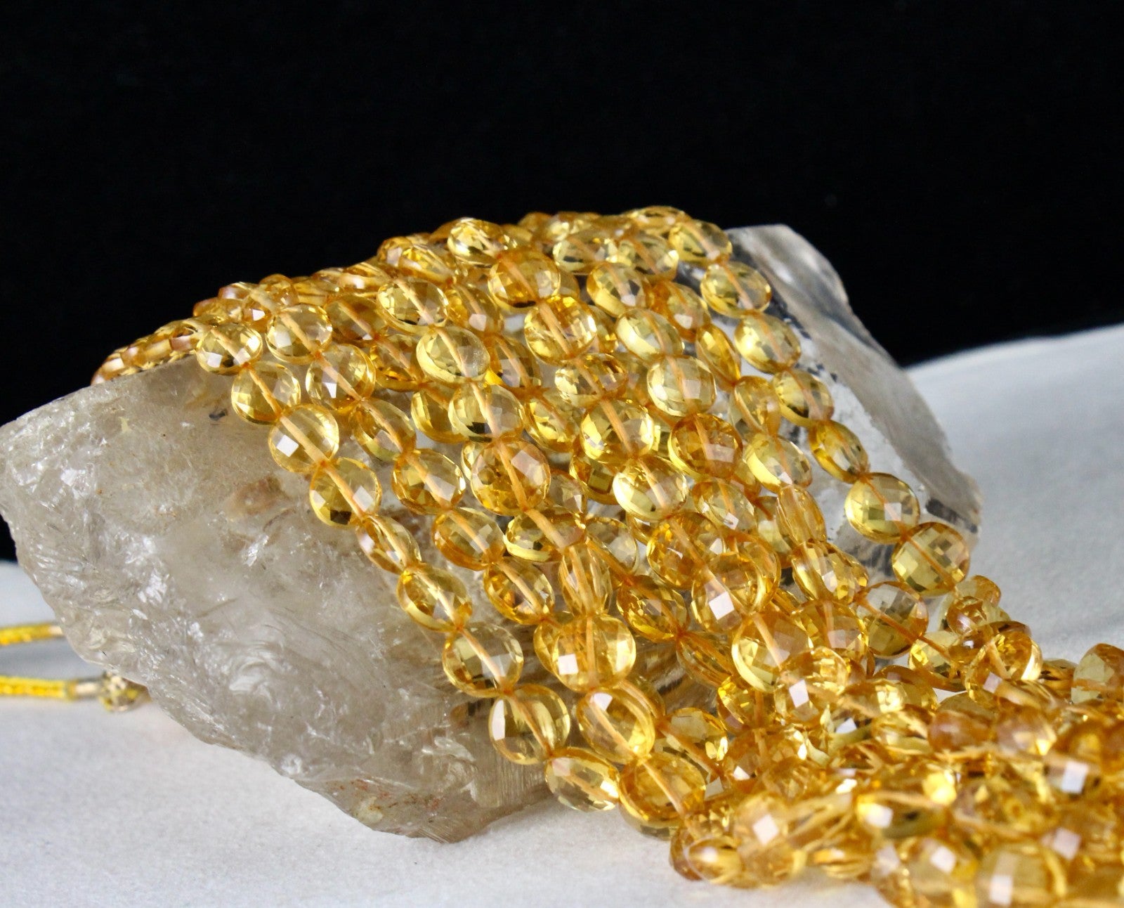 Certified Natural Yellow Citrine 752 Ct Faceted Coin Beads Necklace Women