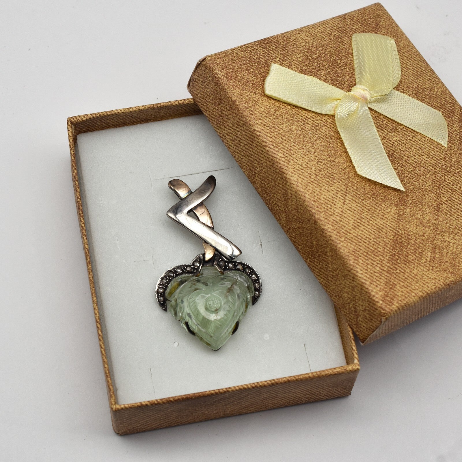 18k Gold Natural Diamond Green Aquamarine 10ct Victorian Sterling Pendant