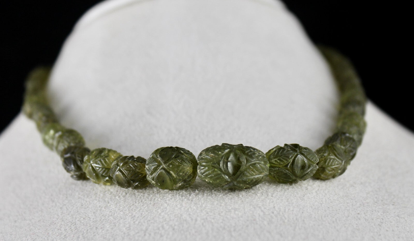 Antique Natural Peridot Carved Beads Necklace 255 Ct Gemstone Rarest Oval