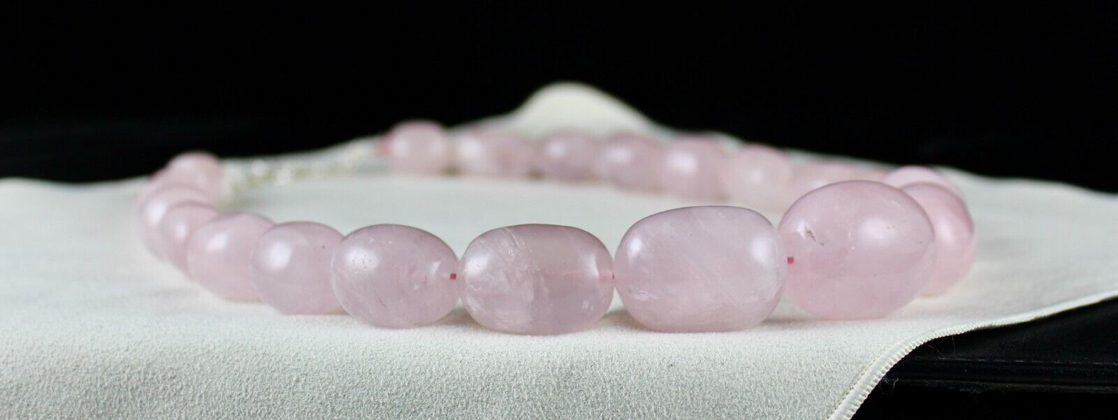 34MM NATURAL ROSE QUARTZ BEADS LONG CABOCHON 1642 CTS GEMSTONE SILVER NECKLACE