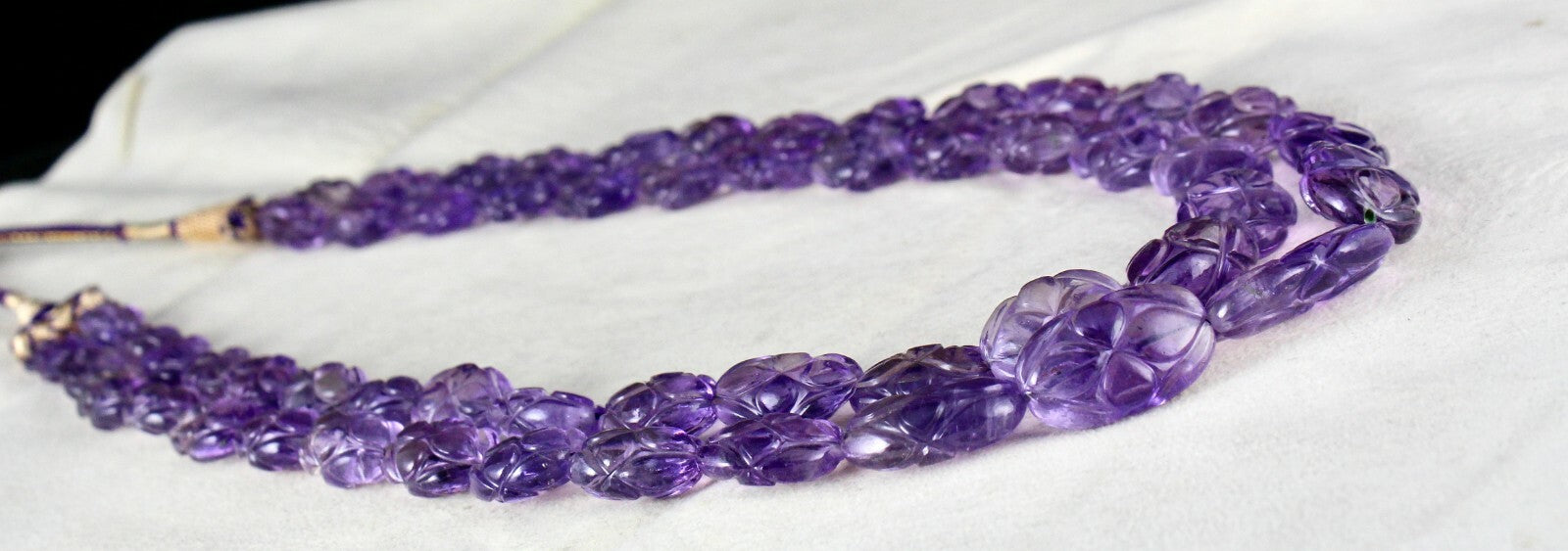 Antique Natural Amethyst 478ct Carved Beads 2 Line Fine Gemstone Necklace