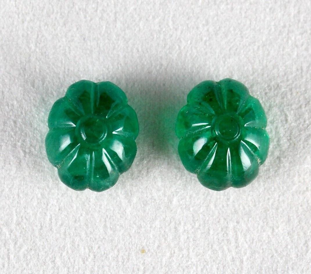 Natural Emerald Engraved Flower 15X12mm 21.24 Ct Certified Gemstone Earring Pair