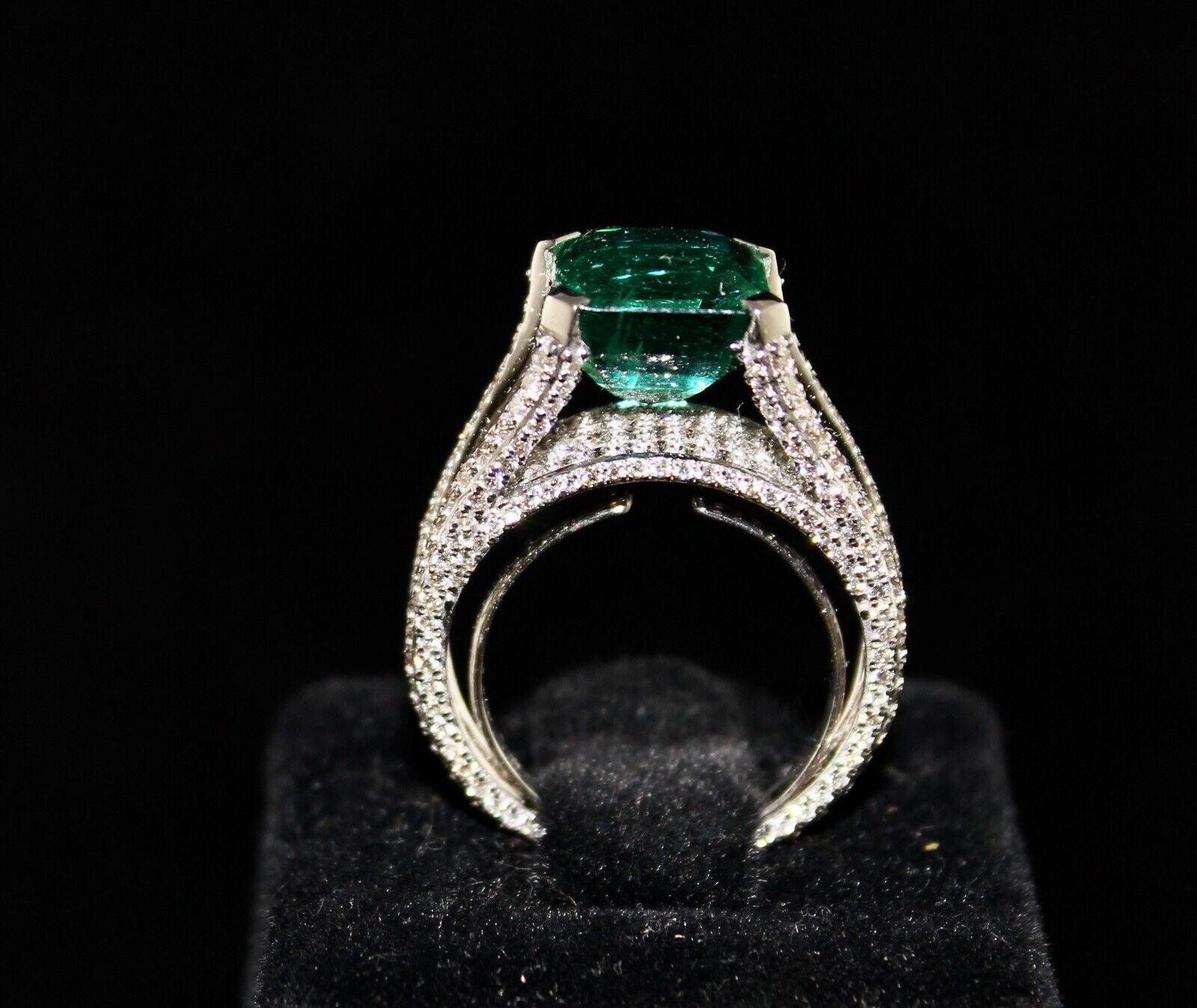 Certified Natural Emerald Square 4.95Ct H-SI Diamond Cut 18k Gold Statement Ring