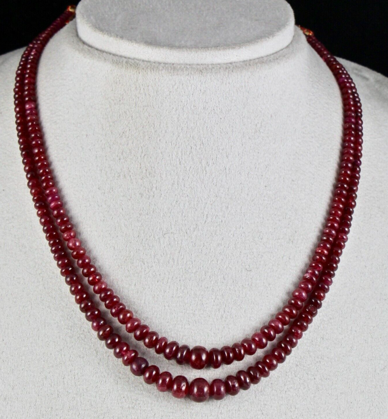 NATURAL UNTREATED RUBY BEADS ROUND 2 LINE 236 CTS PRECIOUS GEMSTONE NECKLACE