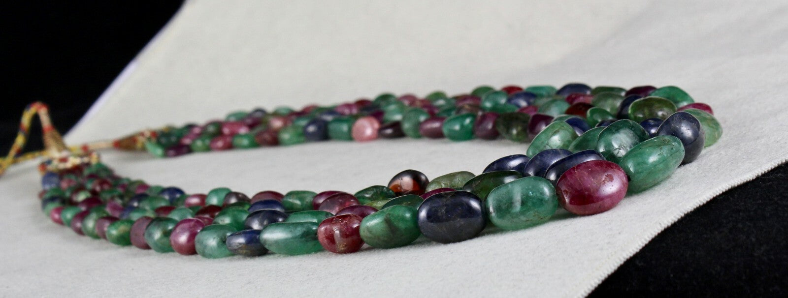 Certified Antique Natural Emerald Ruby Blue Sapphire 886 Ct Beads Necklace