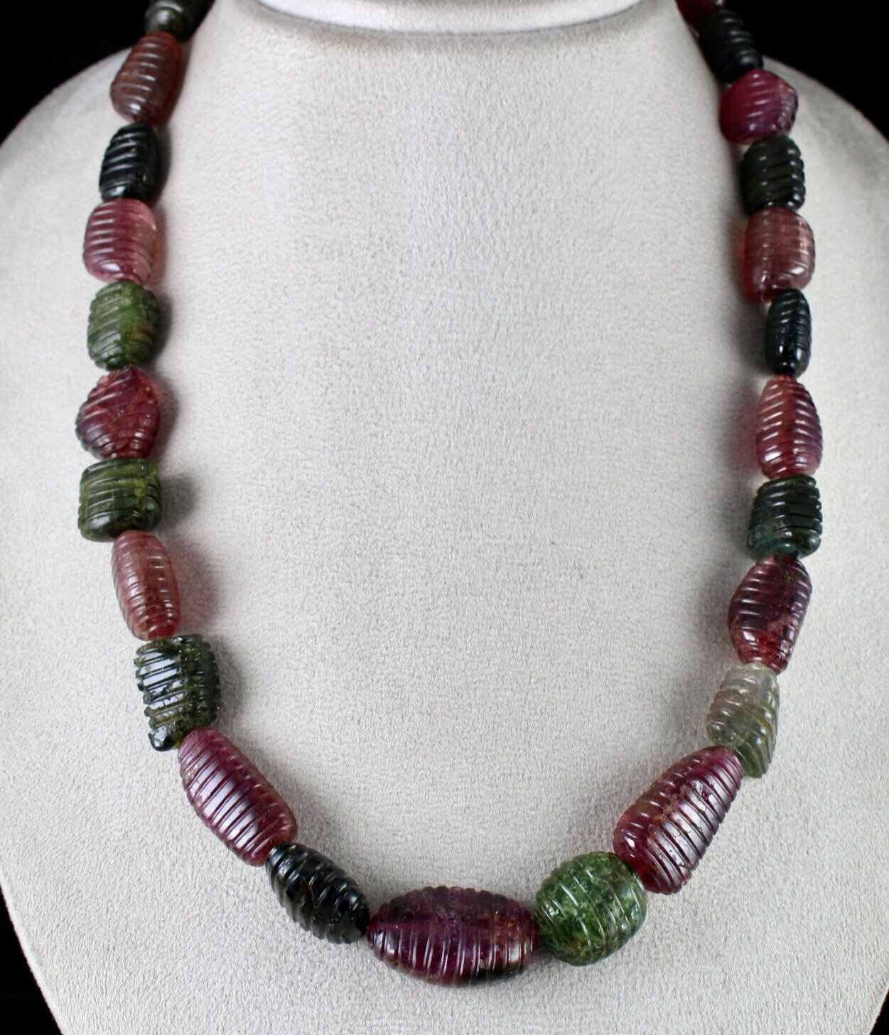 Certified Natural Multi Colour Tourmaline 849 Ct Carved Beads Ladies Necklace