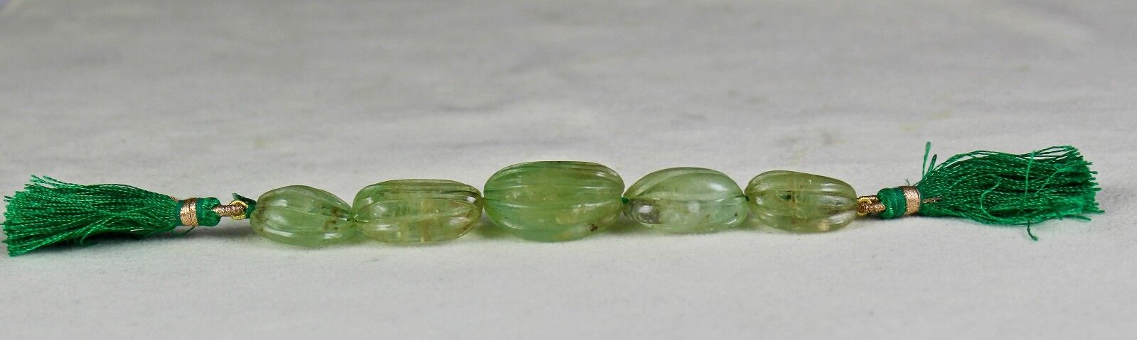 Natural Emerald Carved Melon Beads Drilled 5 Pc 133.50 Ct Gemstone Designing Set