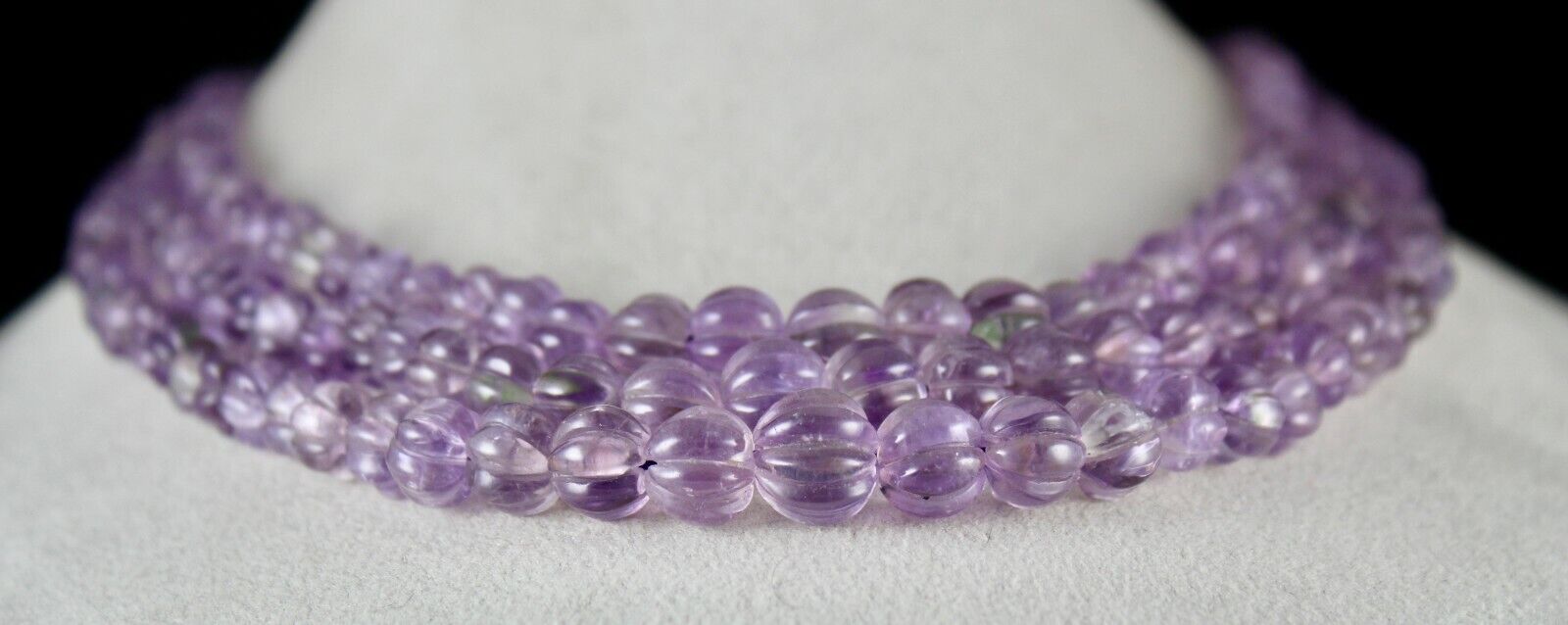 ANTIQUE NATURAL AMETHYST BEADS CARVED MELON 3 LINE 583 CARATS GEMSTONE NECKLACE