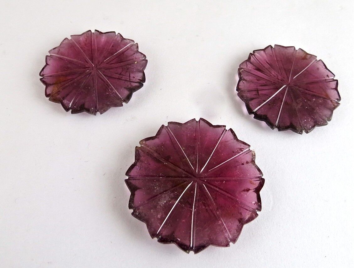 NATURAL PINK TOURMALINE CARVED FLOWER 3 PCS 199 CARATS GEMSTONE FOR PENDANT SET