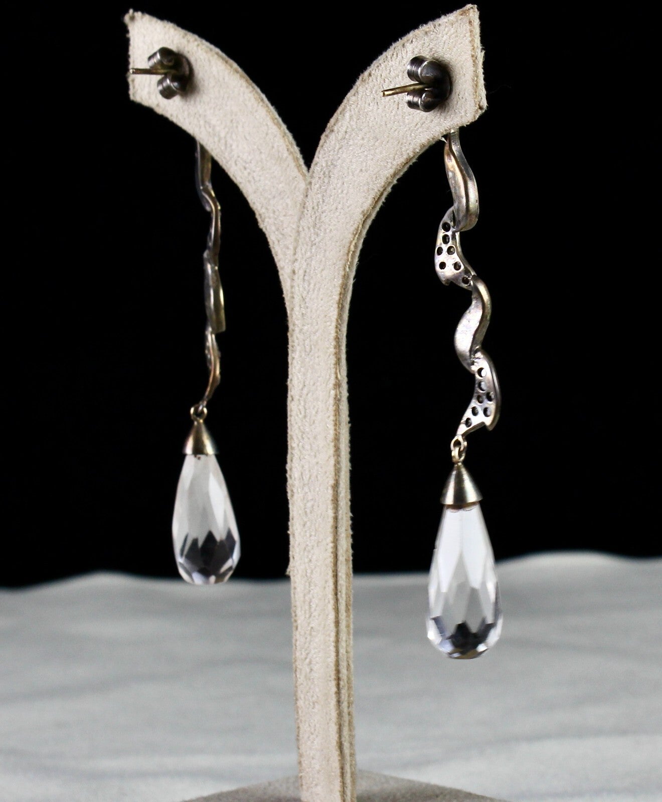 Natural Rock Crystal Quartz 10ct Natural Diamond 18k Gold Victorian Earrings