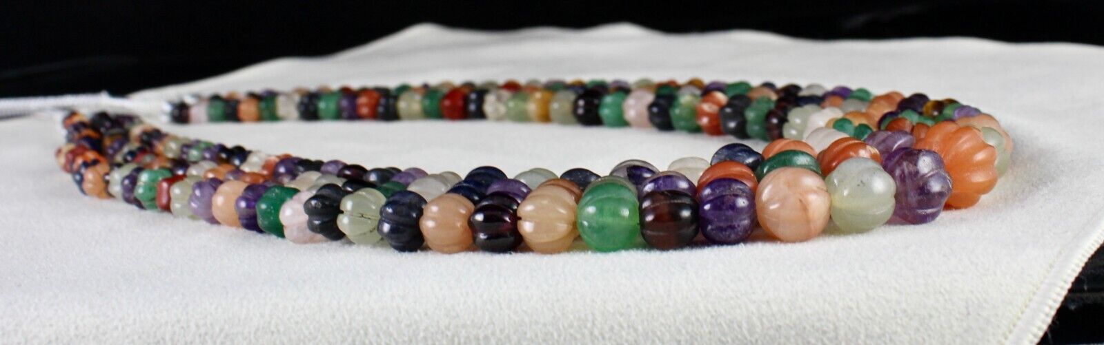 OLD MULTI NATURAL SEMI PRECIOUS CARVED MELON BEADS 3 L 688 CT GEMSTONE NECKLACE