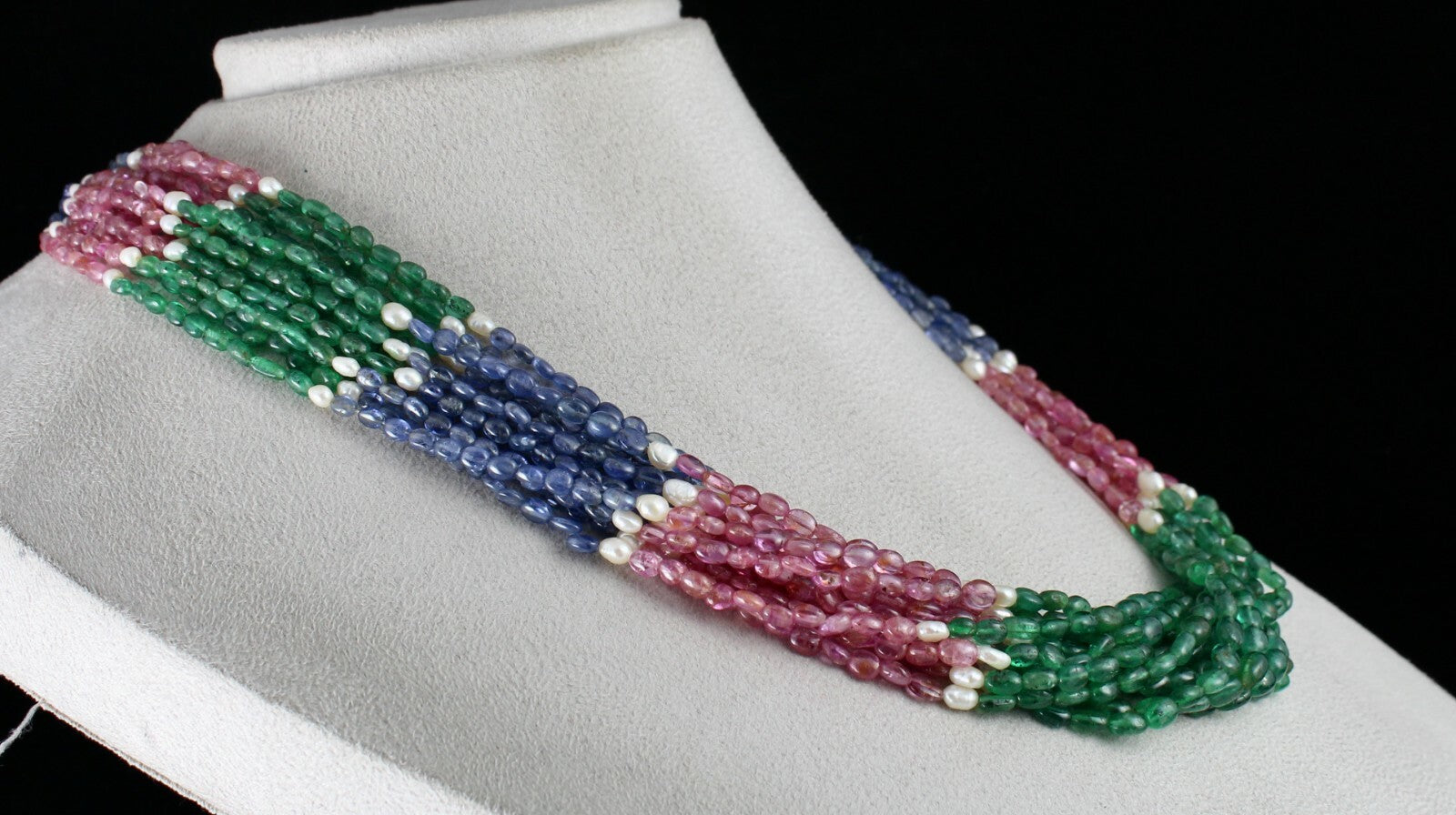 Certified Emerald Ruby Sapphire Pearl 681ct Gemstone Necklace For Women