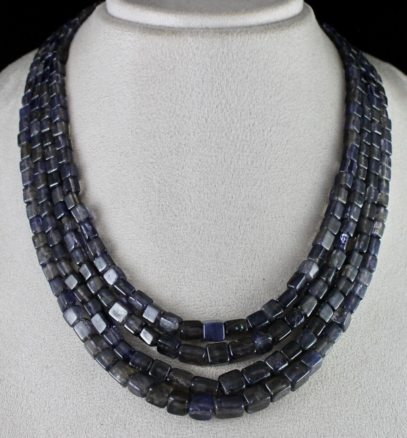 Blue Natural Iolite Square Beads Necklace Antique Gemstone Fashion, 602 Ct, 4 L