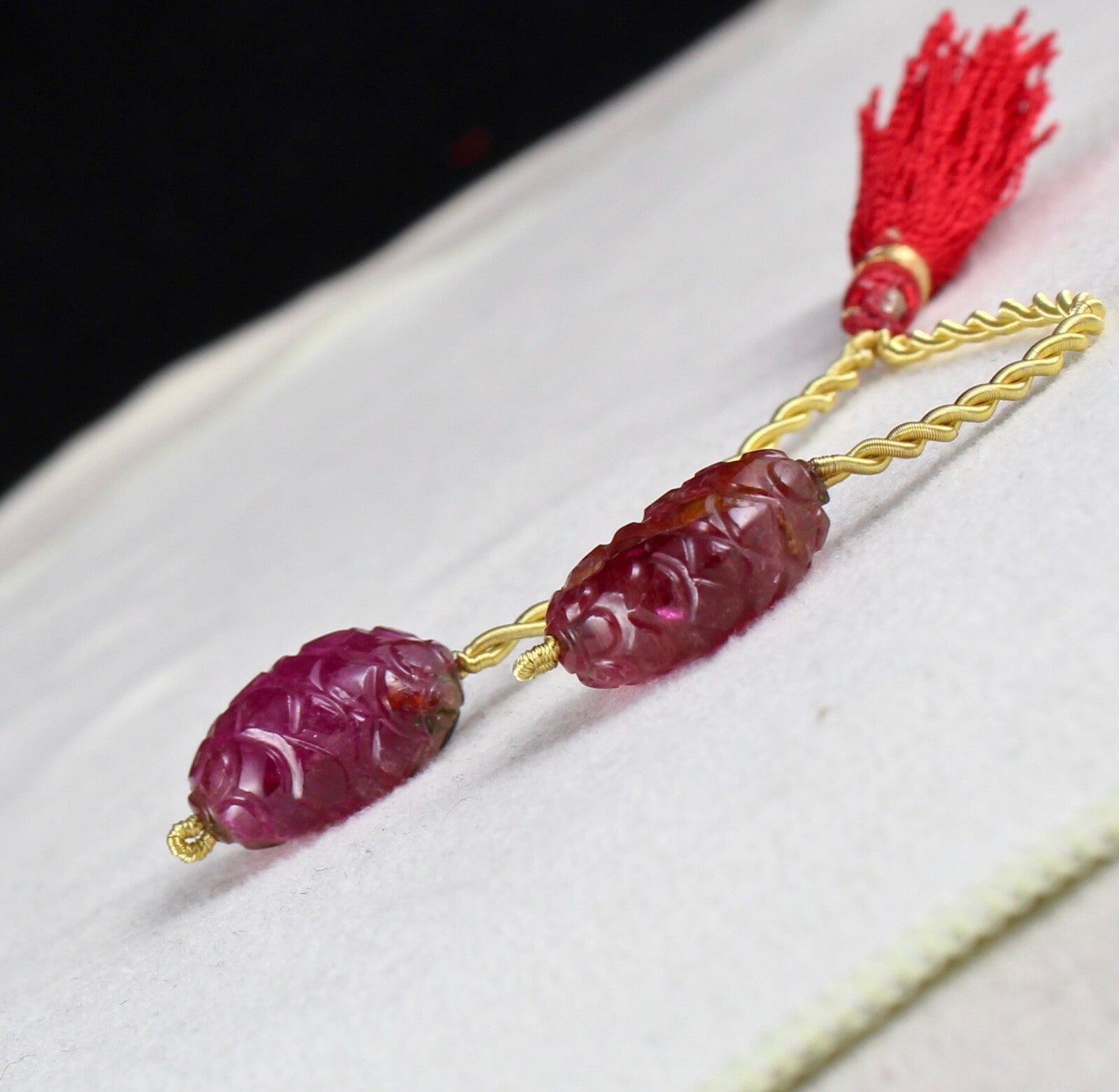 Certified Natural Tourmaline Carved Cabochon Drilled Beads 34.95 Ct Earring Pair