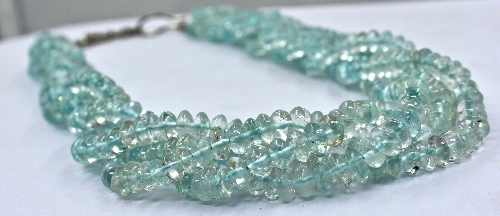 Sterling Silver Blue Topaz Beads Necklace 3 Line 568 Ct Gemstone For Women