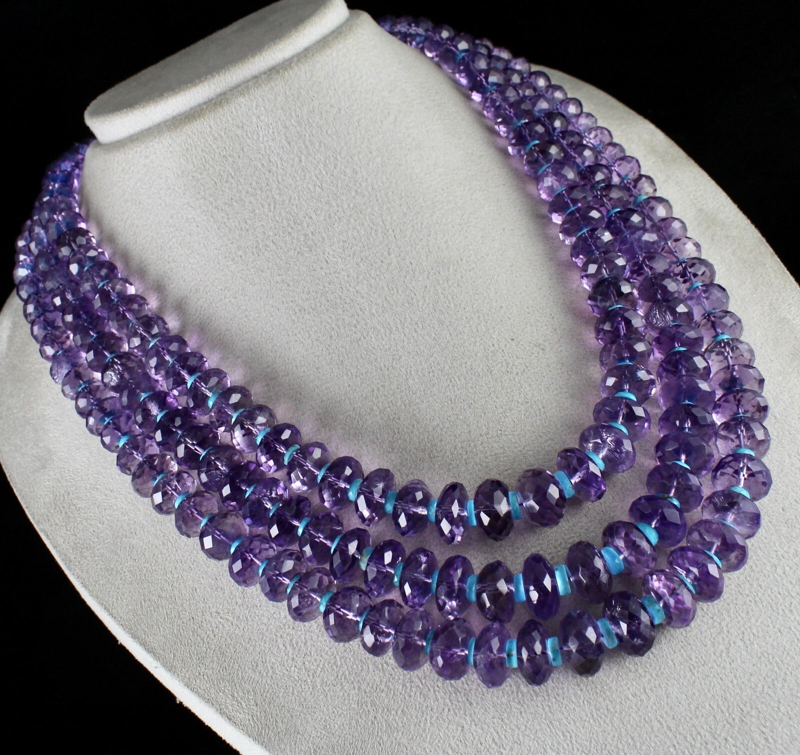 Certified Natural Amethyst & Turquoise Necklace 3 L 1838 Ct Gemstone For Women