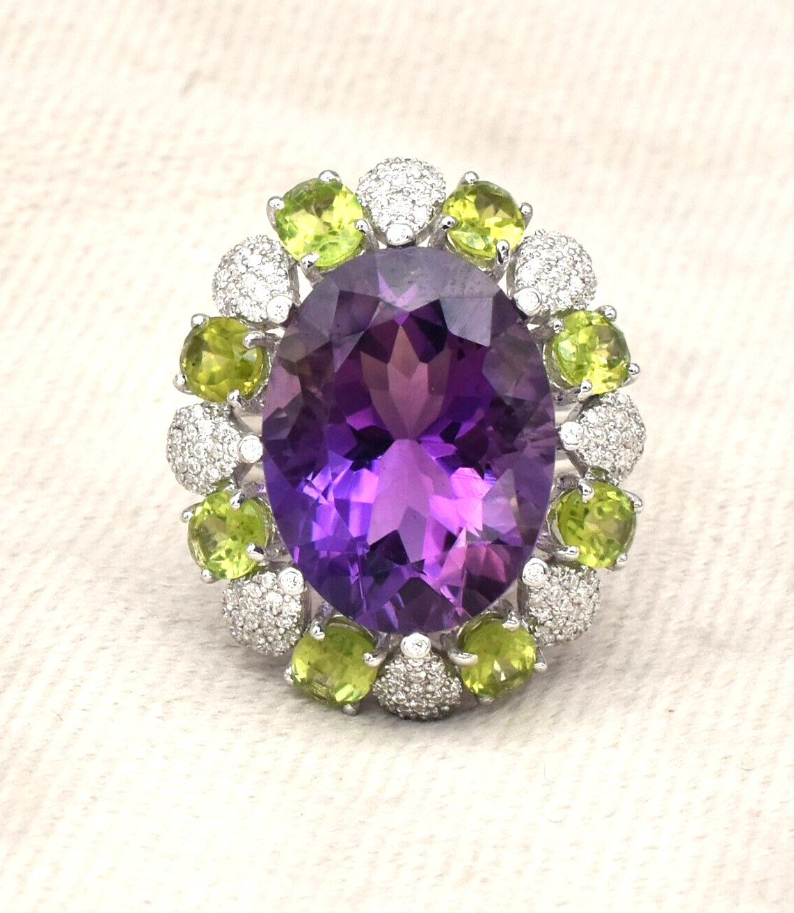 Natural Amethyst 115.30ct Green Peridot Moissanite Sterling Silver Ring